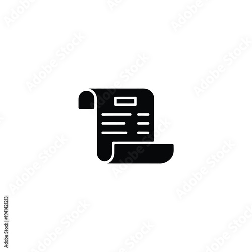 Solid fill of a black receipt bill with lines and a folded corner