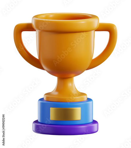 3D Golden Trophy Cup Award Symbol Representing Achievement Victory and Success