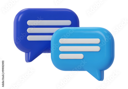 3D Blue Chat Bubbles Messaging Icon Representing Online Communication and Conversation