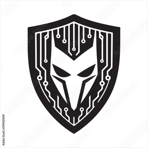 Cyber shield vector silhouette outline logo design concept illustration idea