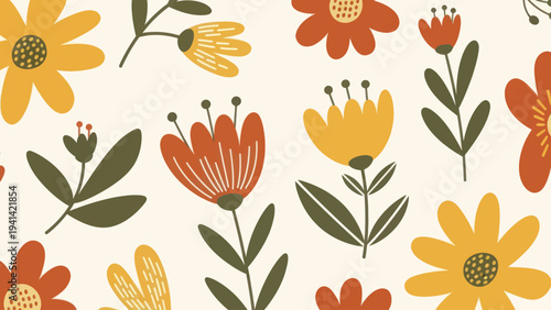 Whimsical Floral Pattern with Autumnal Hues.