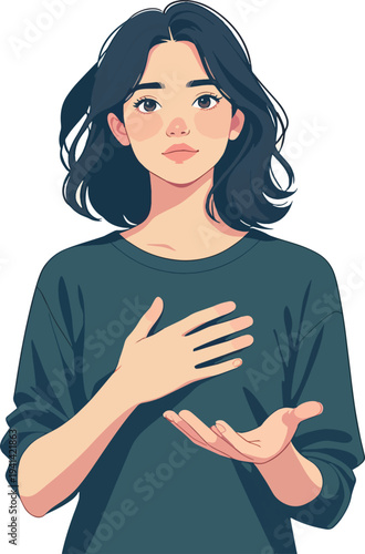 persona uomo o donna con mano sul cuore emozione preoccupazione sentimento illustrazione vettoriale 