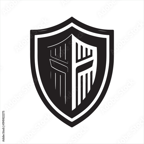 Cyber shield vector silhouette outline logo design concept illustration idea
