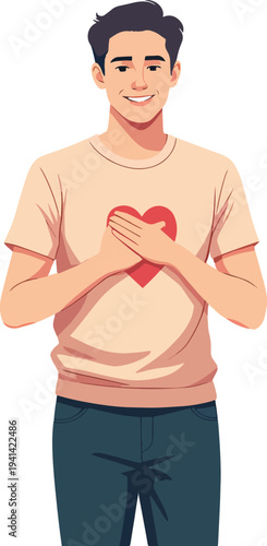 persona uomo o donna con mano sul cuore emozione preoccupazione sentimento illustrazione vettoriale 