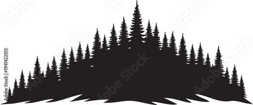 Coniferous Mountain Ridge Staggered Fir Tree Forest Silhouette