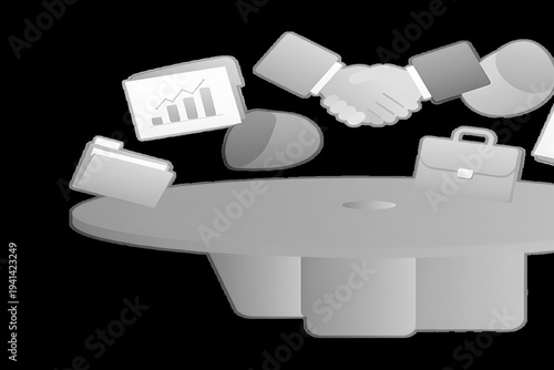 A business handshake agreement with a graph and briefcase on a table