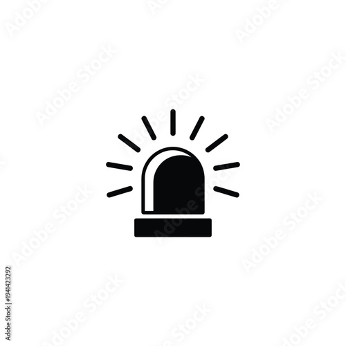 Solid fill of a black siren light with rays emanating from the emergency light black solid fill warning light