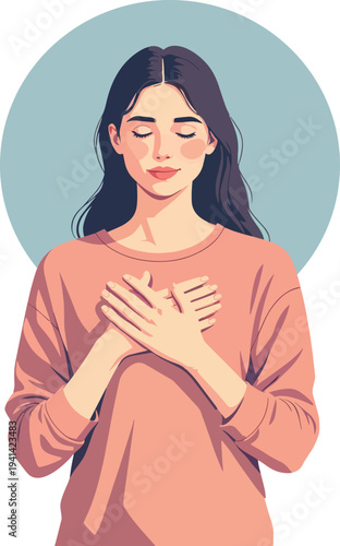 persona uomo o donna con mano sul cuore emozione preoccupazione sentimento illustrazione vettoriale 