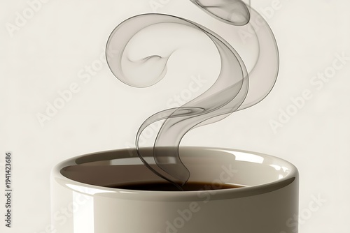 A steaming cup of coffee on a plain background