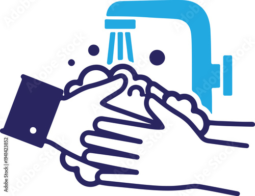 Silhouette of hands washing under faucet isolated on transparent background