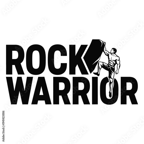 Strong man climbing rock with bold warrior spirit and determination tshirt design
