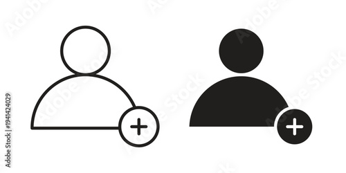 Add a new user icon. Black and White Vector Illustrations. line icon vector pictogram