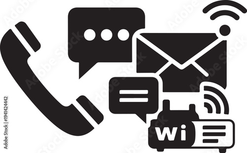 Communication icons with phone, email, and messaging symbols combined