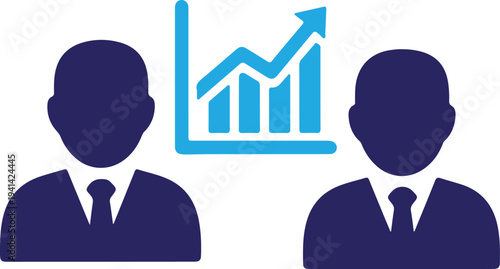 Silhouette of two businessmen and a graph isolated on transparent background