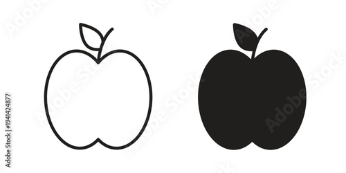 Apple icon. Black and White Vector Illustrations. line icon vector pictogram
