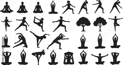 Yoga poses silhouettes for meditation and wellness practices