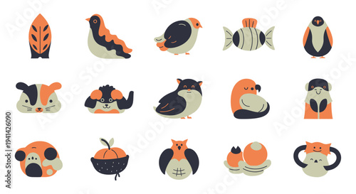 Collection of various cute and colorful cartoon animals in different poses.