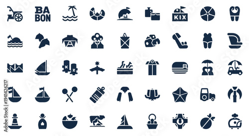 Collection of various summer and travel themed icons in a grid layout.