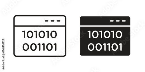 Binary code icon. Black and White Vector Illustrations. line icon vector pictogram
