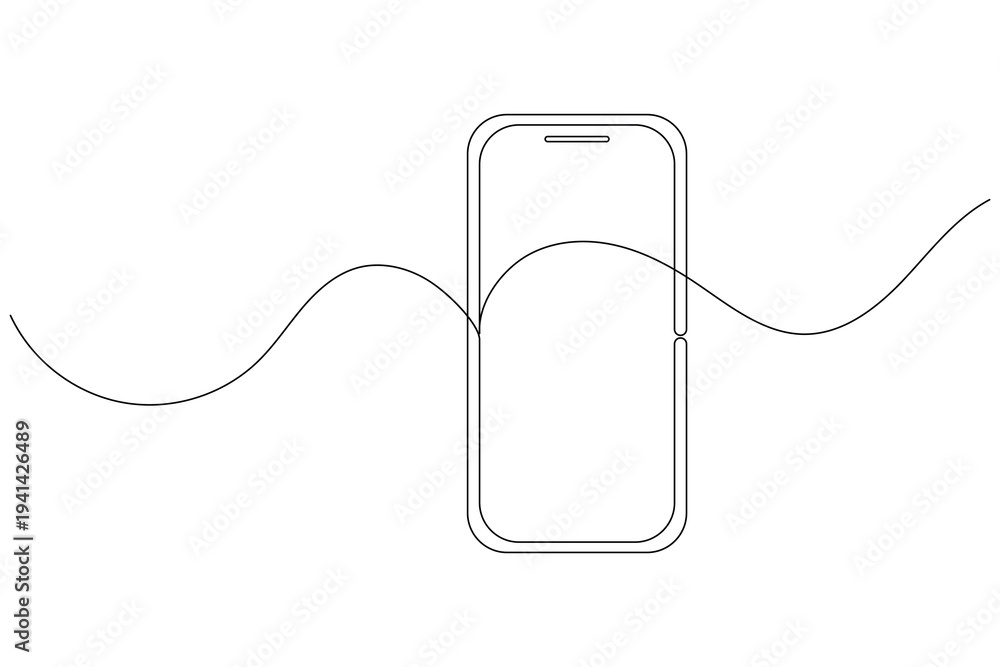 Obraz premium Smartphone continuous one line drawing minimalist mobile technology outline illustration