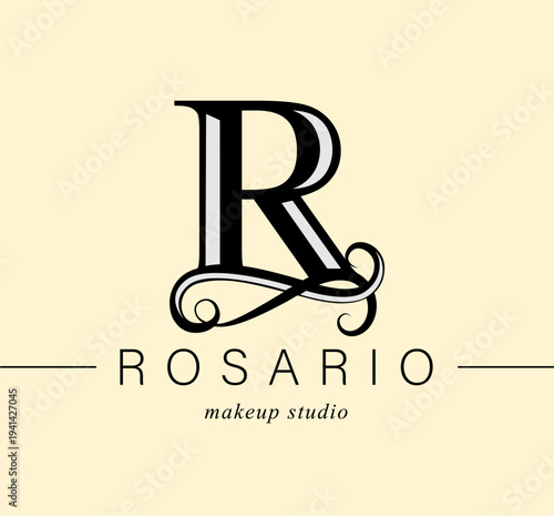 Logo, capital letter R. Monogram of Botanical Minimalistic, Initial. with Organic Plant Elements. Vector design. beauty salon. for tattoo studio