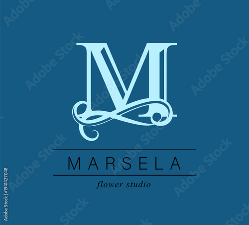Logo, capital letter M. Monogram of Botanical Minimalistic, Initial. with Organic Plant Elements. Vector design. beauty salon. for tattoo studio