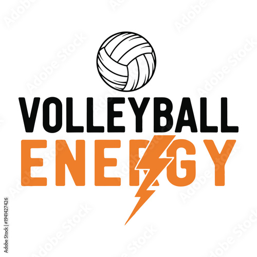 Volleyball energy logo with a ball and lightning bolt symbol tshirt design
