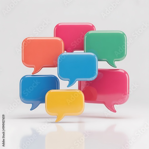 A colorful arrangement of blank speech bubbles in various shapes and sizes