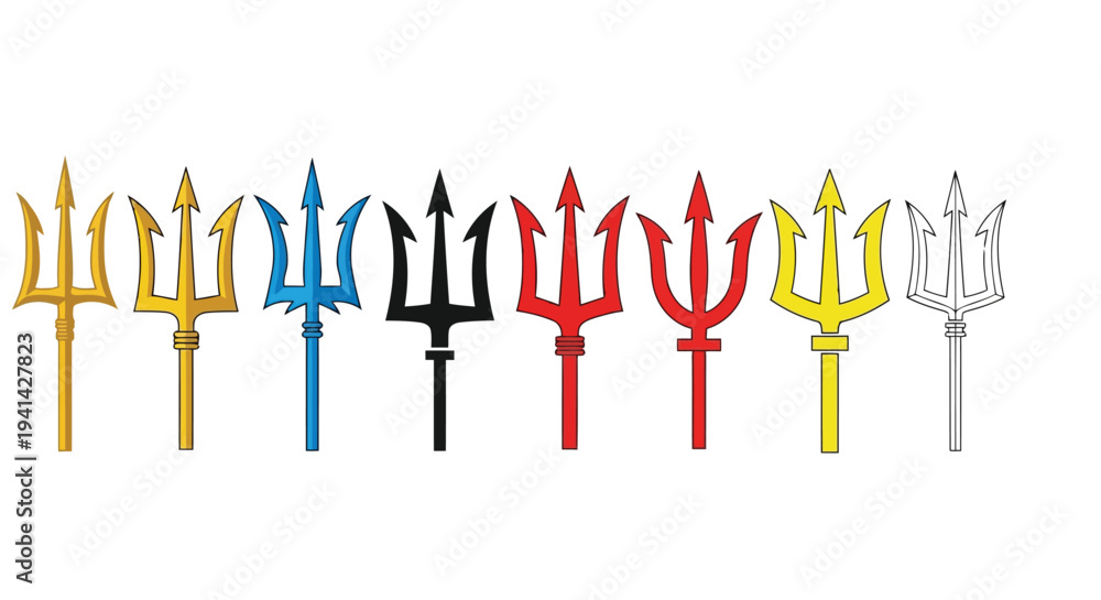 Fototapeta premium Assorted Trident Symbols in Different Colors weapon