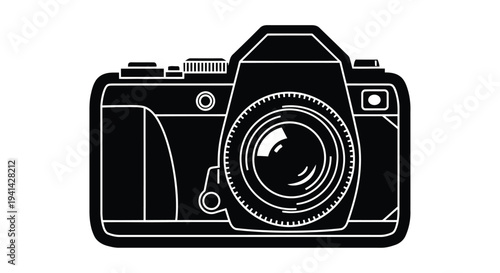 Black Silhouette of a Digital Camera on White Keywords: camera, photography, digital camera, DS