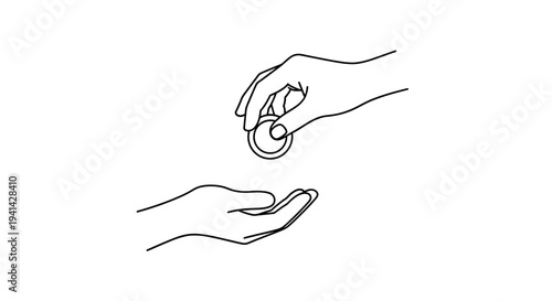 Hands holding and giving a coin.