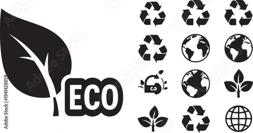 Eco friendly symbols and icons for sustainable living concept