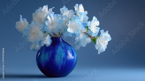 Elegant White and Blue Flowers in a Decorative Blue Vase Still Life