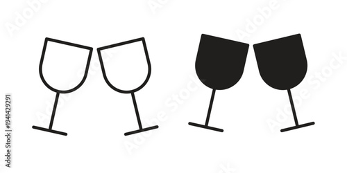 Clinking glasses icon. Black and White Vector Illustrations. line icon vector pictogram