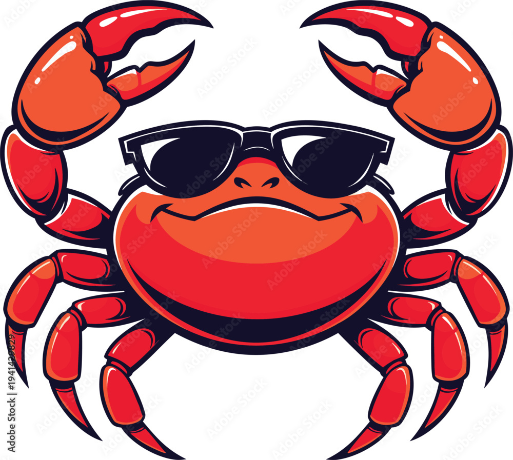 Fototapeta premium Cool sunglasses crab mascot summer beach vector illustration