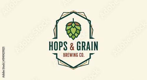 Hops and Grain Brewing Co Logo with Green Hop Cone Design.