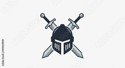Knight Helmet and Crossed Swords Emblem Design.
