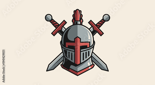 Knight Helmet with Cross and Crossed Swords Medieval Armor.