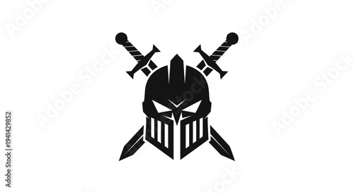 Knight Helmet and Crossed Swords Logo Design.