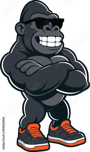 Cool gorilla flexing muscles vector illustration flat design