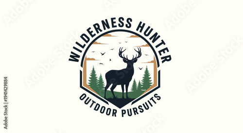 Majestic Deer Silhouette Emblem for Wilderness Hunter Outdoor Pursuits.