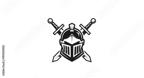 Medieval Knight Helmet with Crossed Swords Emblem.
