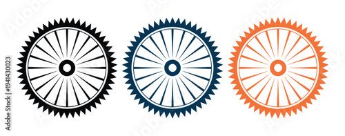 Ashok Chakra black blue orange vector illustration, Indian flag wheel with accurate lines, flat design symbol of India, patriotic and national emblem concept.