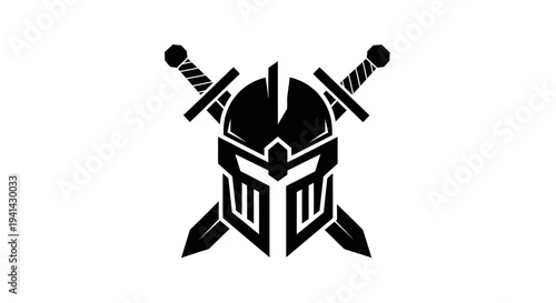 Medieval Knight Helmet with Crossed Swords Emblem.