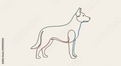 Minimalist Line Art Drawing of a Standing Dog.