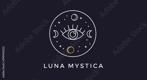 Mystical Eye Symbol with Moon Phases and Stars.
