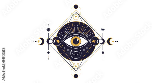 Mystical Eye with Celestial and Geometric Elements.