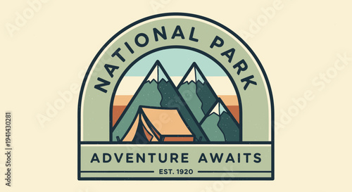 National Park Adventure Awaits Vintage Badge Design.