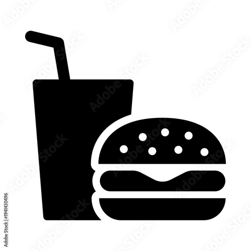 Fast food meal icon, symbolizing burger and drink combo, takeaway meals, and quick service restaurant dining.