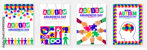 World Autism Awareness Day book cover, banner or poster design set collection.